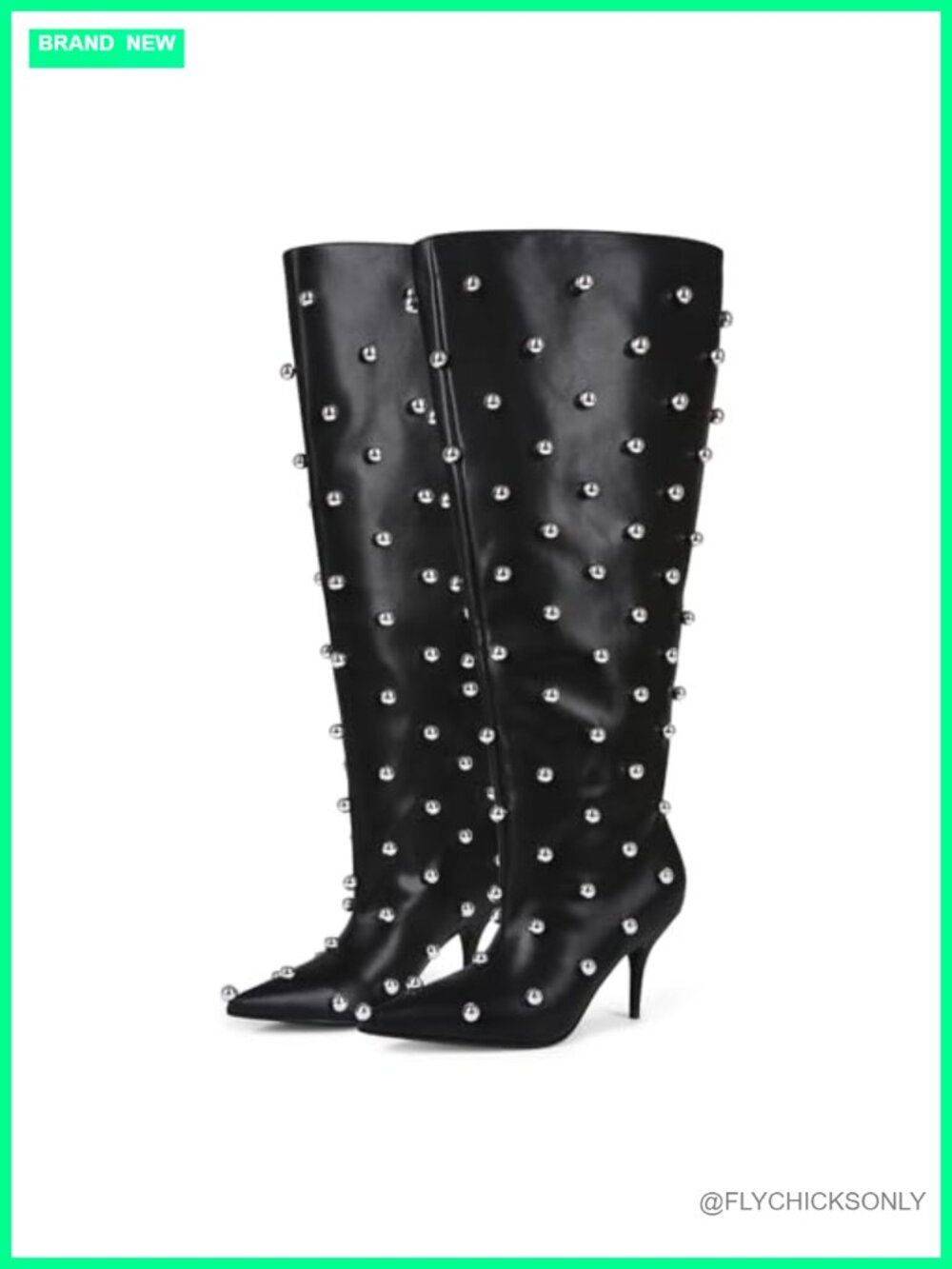 Wide Calf Knee High Stiletto Boots Pointed Toe Studded Pull On Y2K Tall